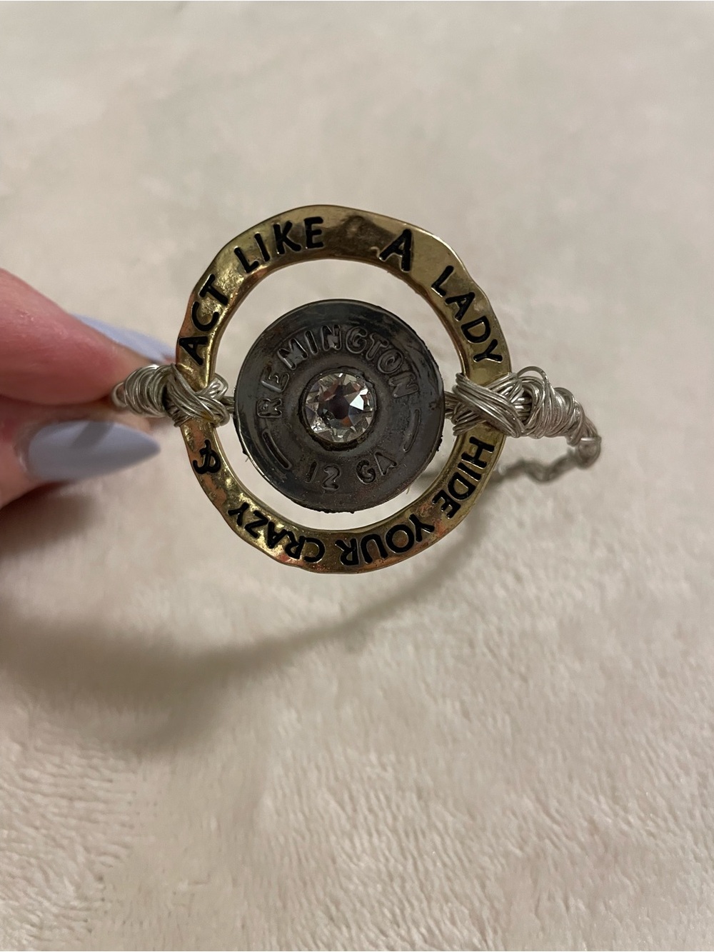 Shot Gun Shell jewelry - Gold and silver with wire wrap around bracelet